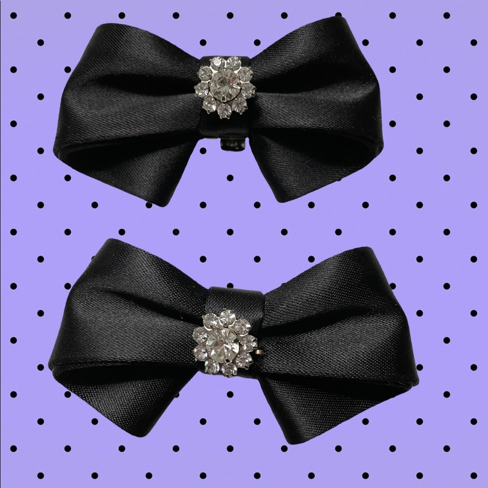 Shoe clips — black bow with rhinestones